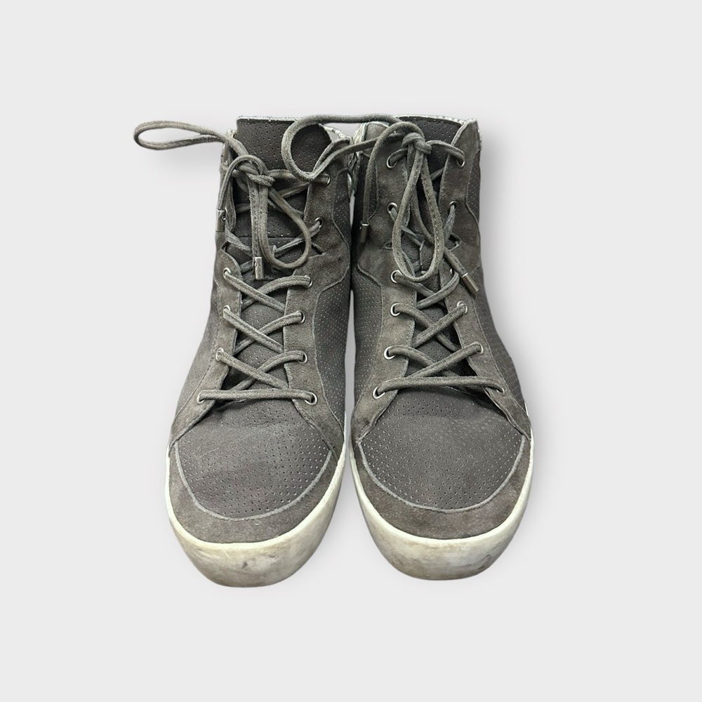 JOIE “Devon” Grey Leather Snakeskin High Top Sneakers - Picture 4 of 9